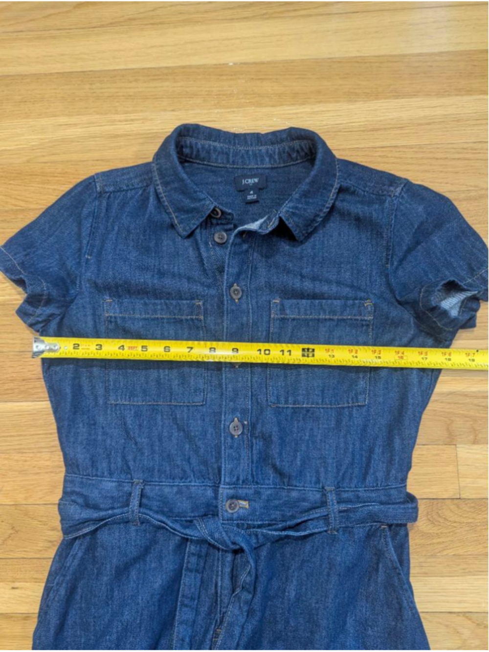 J. Crew Factory Denim Utility Dress Short Sleeve w/Tie + Button Front Size 4 - Picture 7 of 13